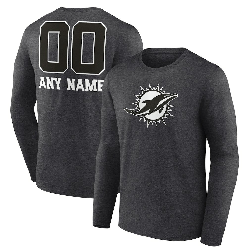 Miami Dolphins Personalized Name & Number Monochrome Long Sleeve T-Shirt Charcoal - NFL
