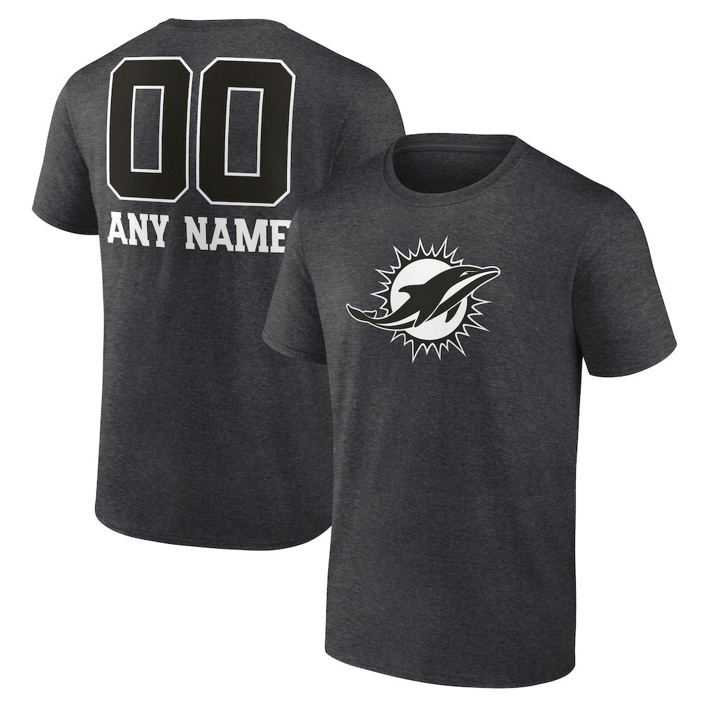 Miami Dolphins Personalized Name & Number Monochrome T-Shirt Charcoal - NFL