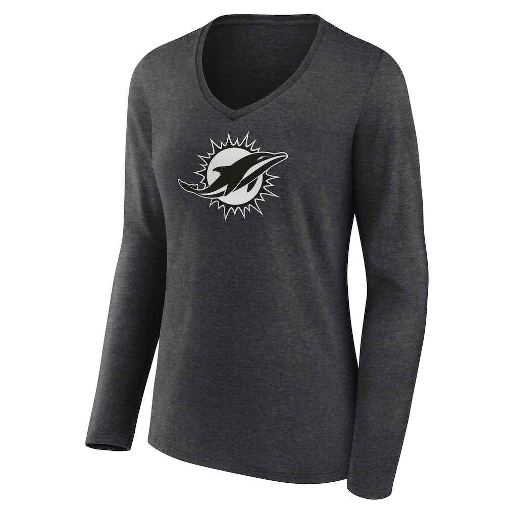 Miami Dolphins Women's Personalized Name & Number Monochrome V-neck T-Shirt Charcoal - NFL
