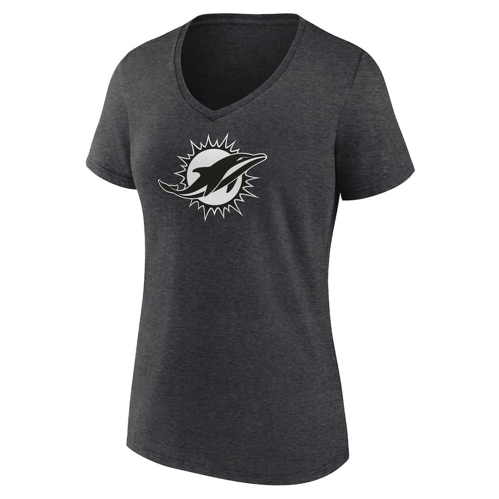Miami Dolphins Women's Personalized Name & Number Monochrome V-Neck Long Sleeve T-Shirt Charcoal - NFL