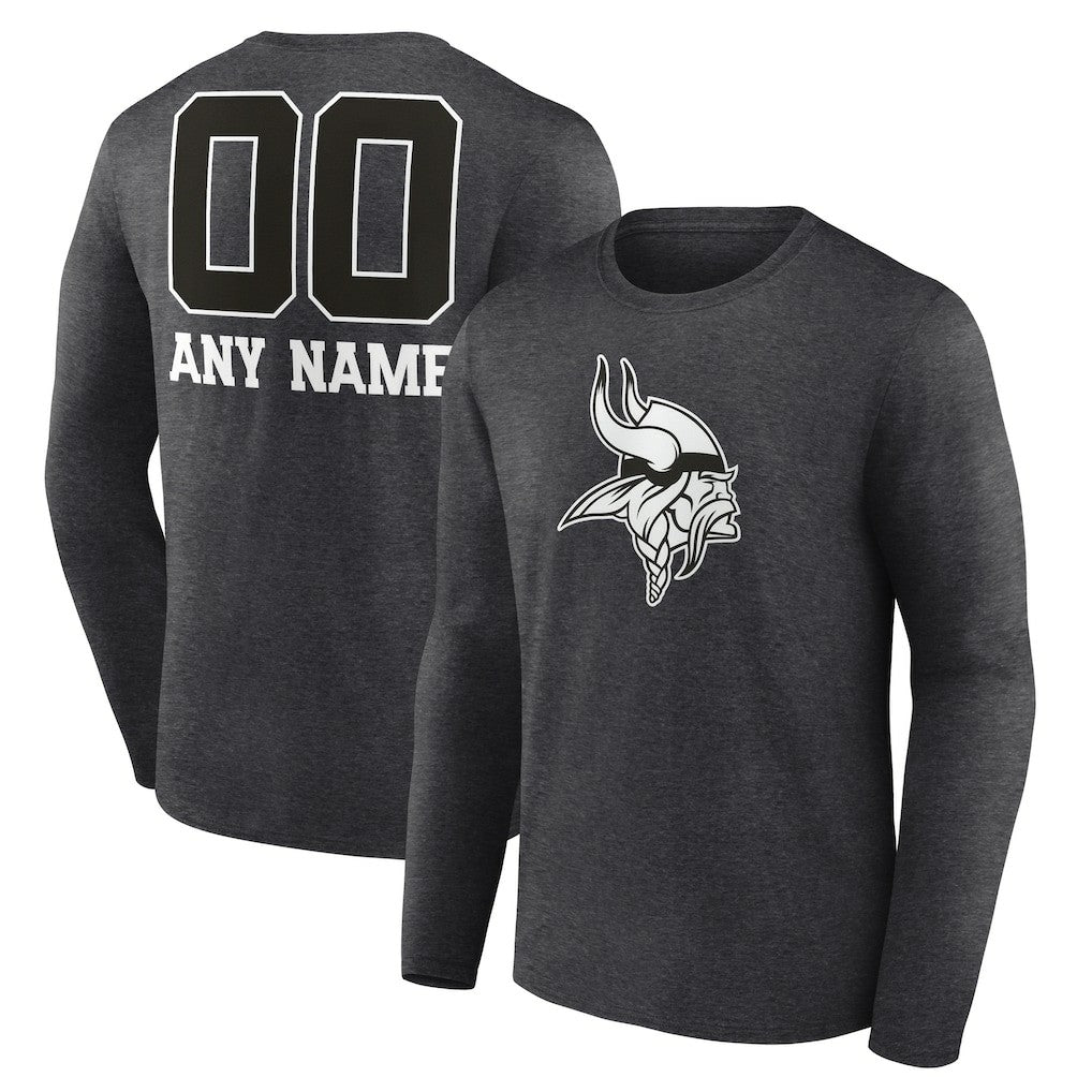 Minnesota Vikings Personalized Name & Number Monochrome Long Sleeve T-Shirt Charcoal - NFL