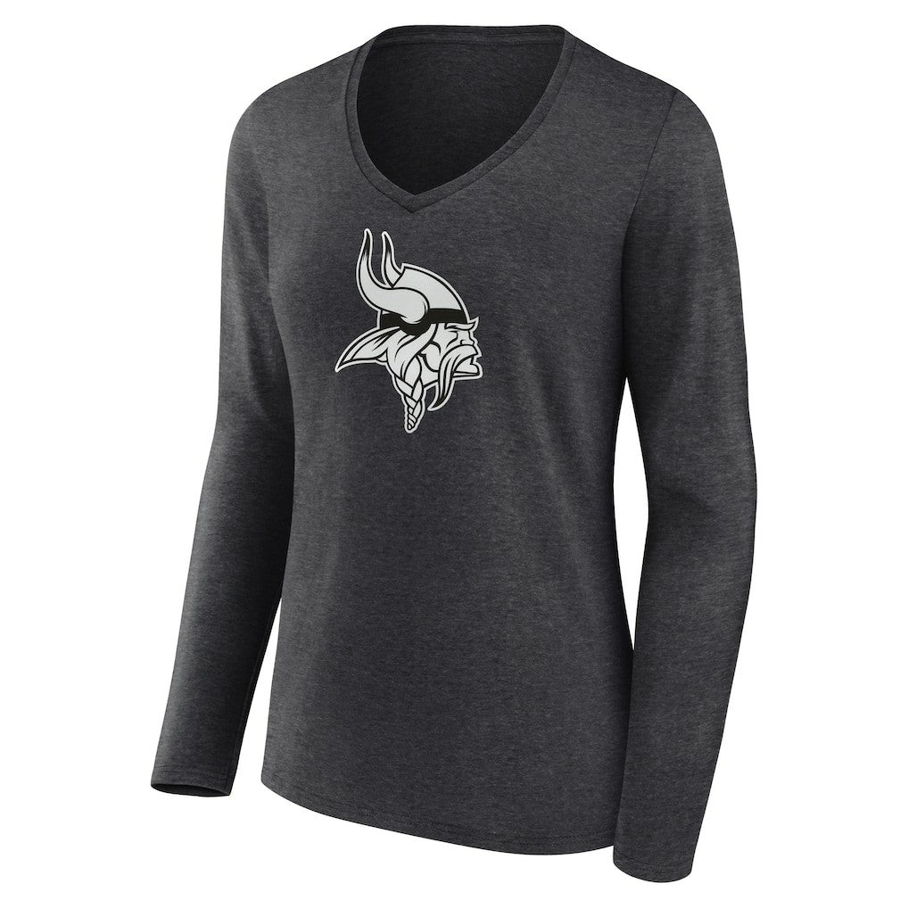 Minnesota Vikings Women's Personalized Name & Number Monochrome V-neck T-Shirt Charcoal - NFL
