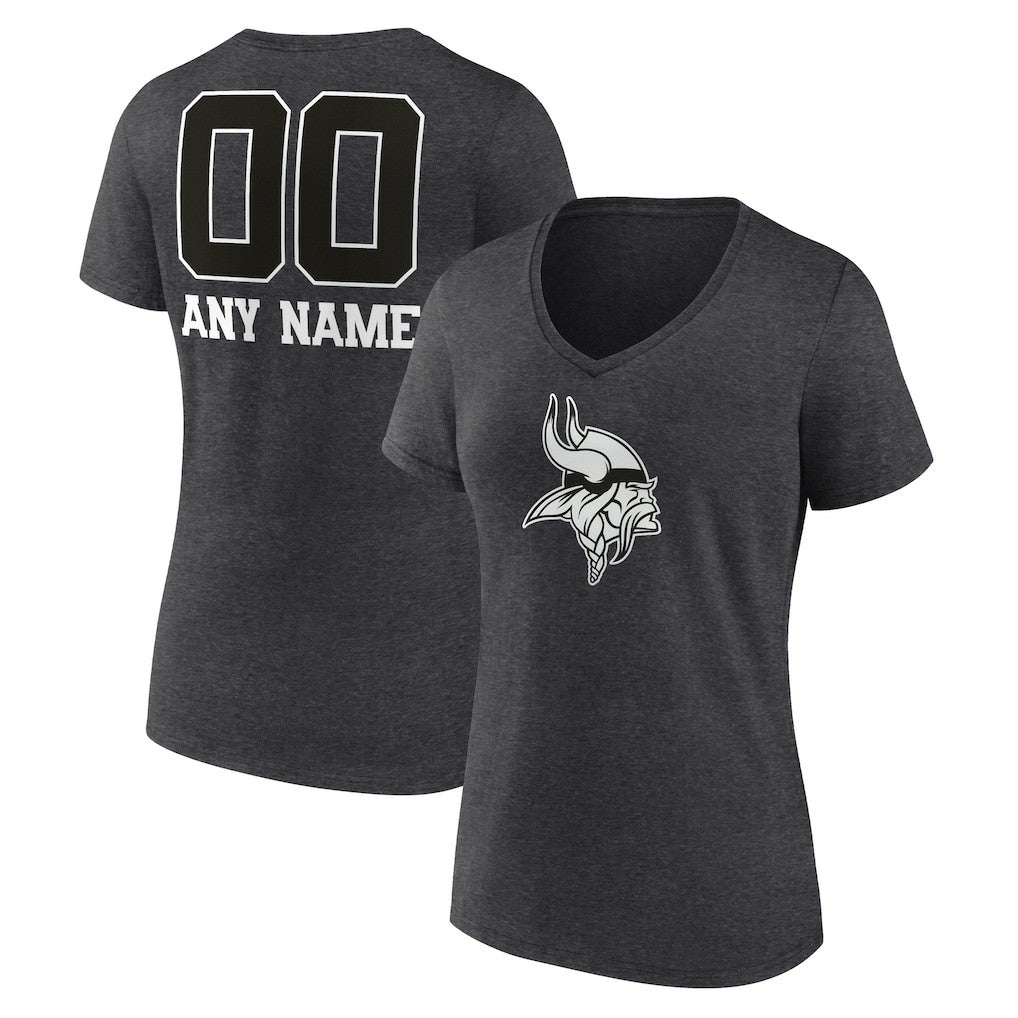 Minnesota Vikings Women's Personalized Name & Number Monochrome V-Neck Long Sleeve T-Shirt Charcoal - NFL