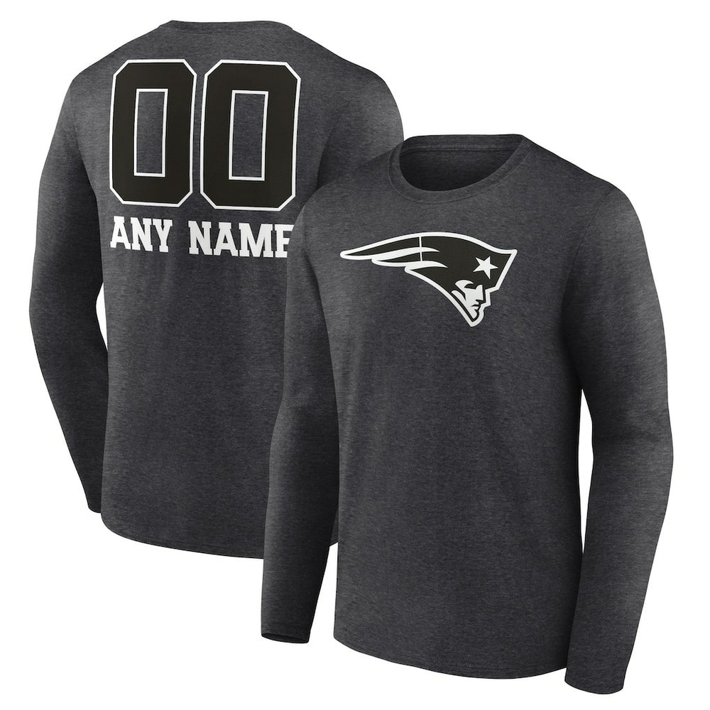 New England Patriots Personalized Name & Number Monochrome Long Sleeve T-Shirt Charcoal - NFL