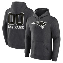 New England Patriots Personalized Name & Number Monochrome Pullover Hoodie Charcoal - NFL