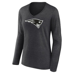 New England Patriots Women's Personalized Name & Number Monochrome V-neck T-Shirt Charcoal - NFL