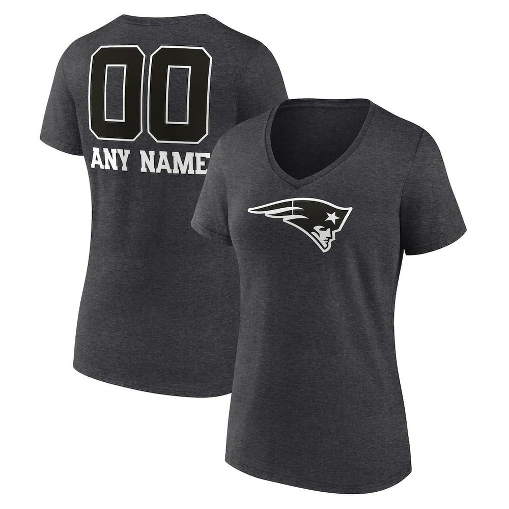 New England Patriots Women's Personalized Name & Number Monochrome V-Neck Long Sleeve T-Shirt Charcoal - NFL