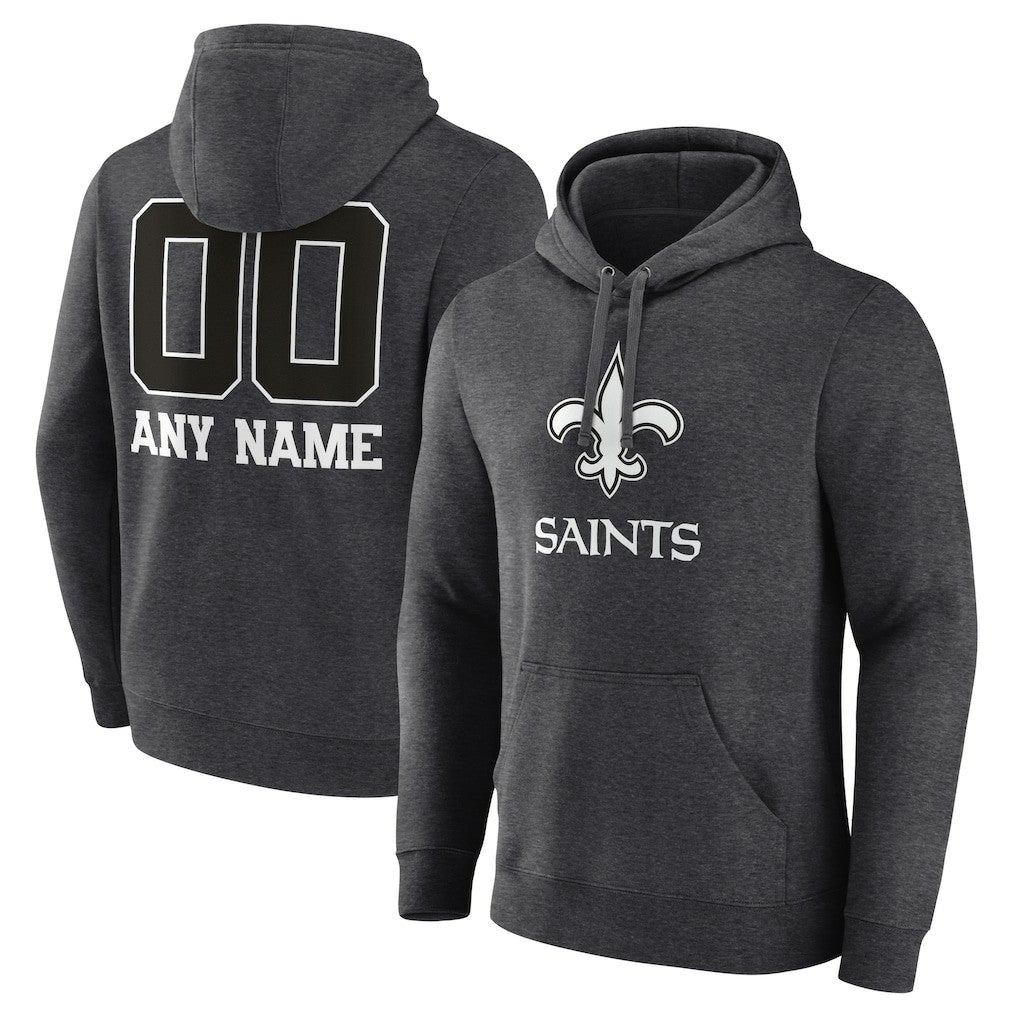 New Orleans Saints Personalized Name & Number Monochrome Pullover Hoodie Charcoal - NFL