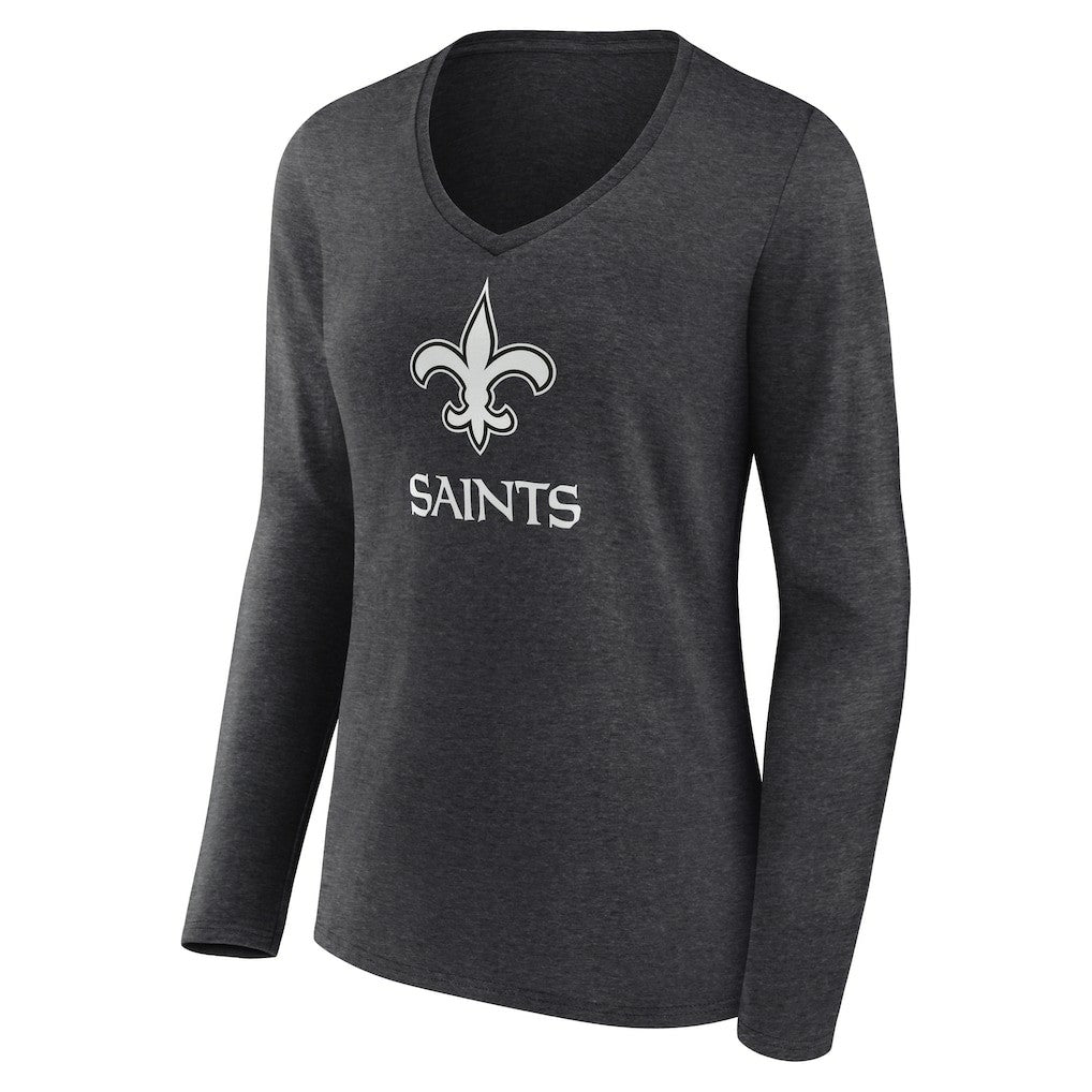 New Orleans Saints Women's Personalized Name & Number Monochrome V-neck T-Shirt Charcoal - NFL