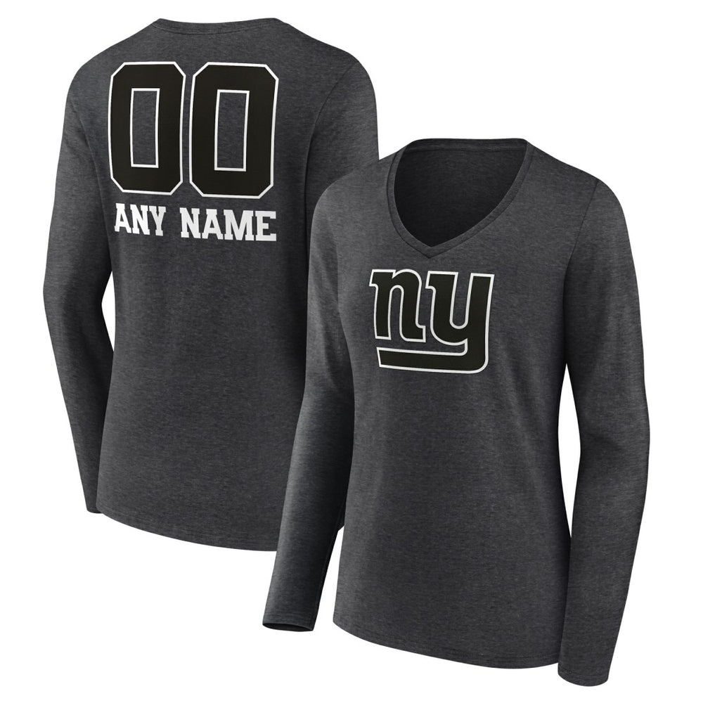 New York Giants Women's Personalized Name & Number Monochrome V-neck T-Shirt Charcoal - NFL