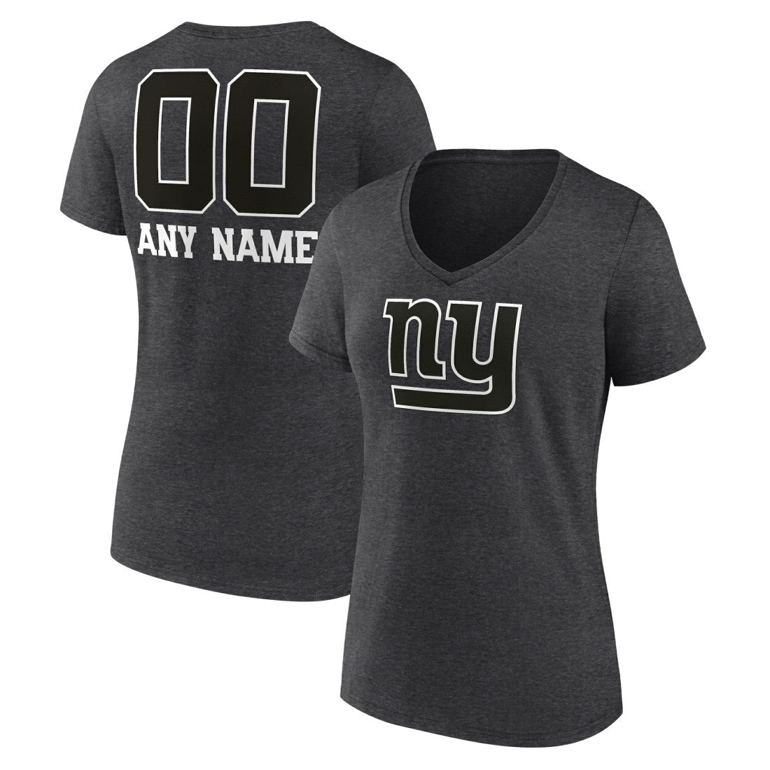 New York Giants Women's Personalized Name & Number Monochrome V-Neck Long Sleeve T-Shirt Charcoal - NFL