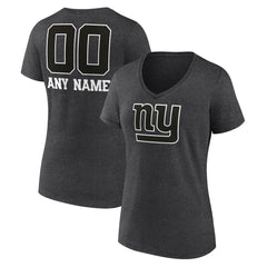 New York Giants Women's Personalized Name & Number Monochrome V-Neck Long Sleeve T-Shirt Charcoal - NFL
