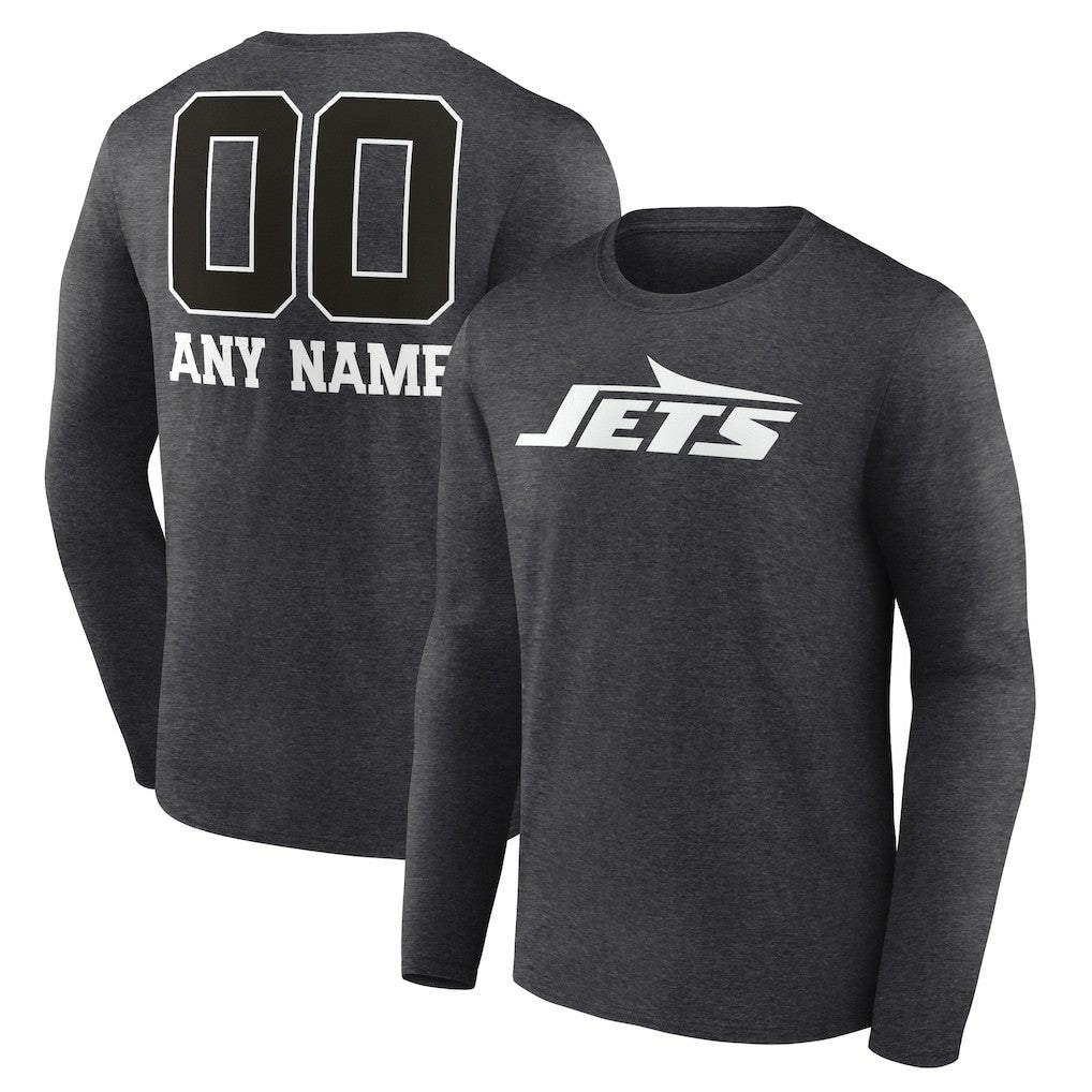 New York Jets Personalized Name & Number Monochrome Long Sleeve T-Shirt Charcoal - NFL