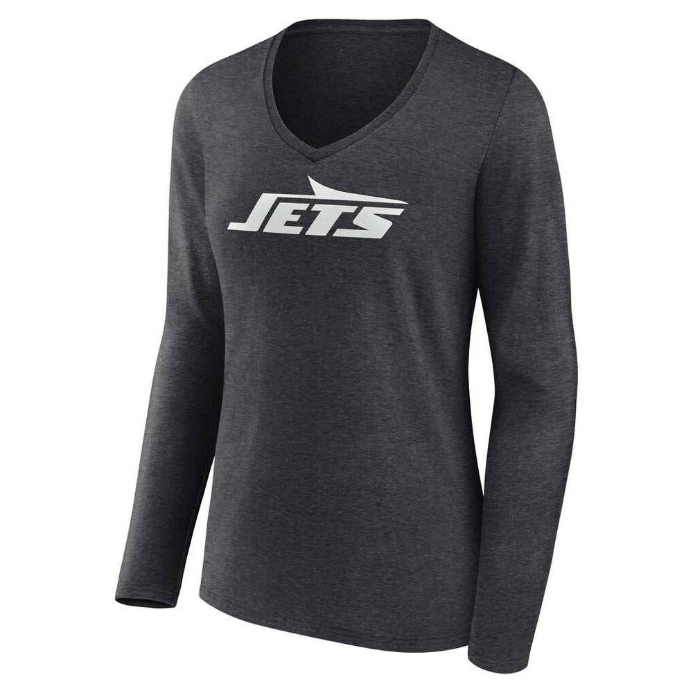 New York Jets Women's Personalized Name & Number Monochrome V-neck T-Shirt Charcoal - NFL