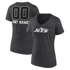 New York Jets Women's Personalized Name & Number Monochrome V-Neck Long Sleeve T-Shirt Charcoal - NFL