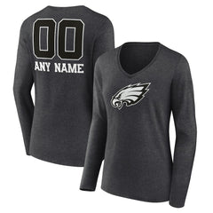 Philadelphia Eagles Women's Personalized Name & Number Monochrome V-neck T-Shirt Charcoal - NFL