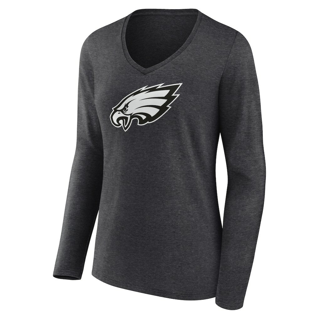 Philadelphia Eagles Women's Personalized Name & Number Monochrome V-neck T-Shirt Charcoal - NFL