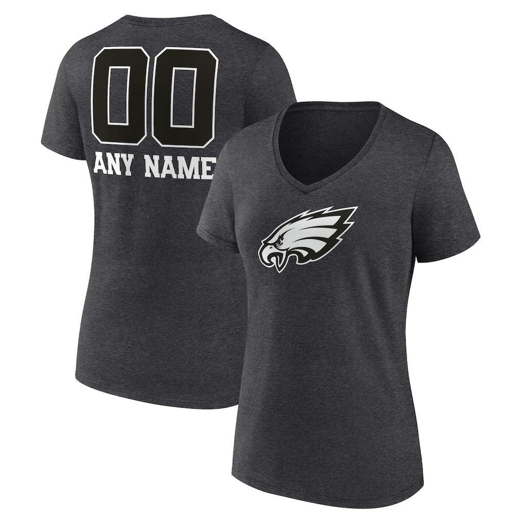 Philadelphia Eagles Women's Personalized Name & Number Monochrome V-Neck Long Sleeve T-Shirt Charcoal - NFL