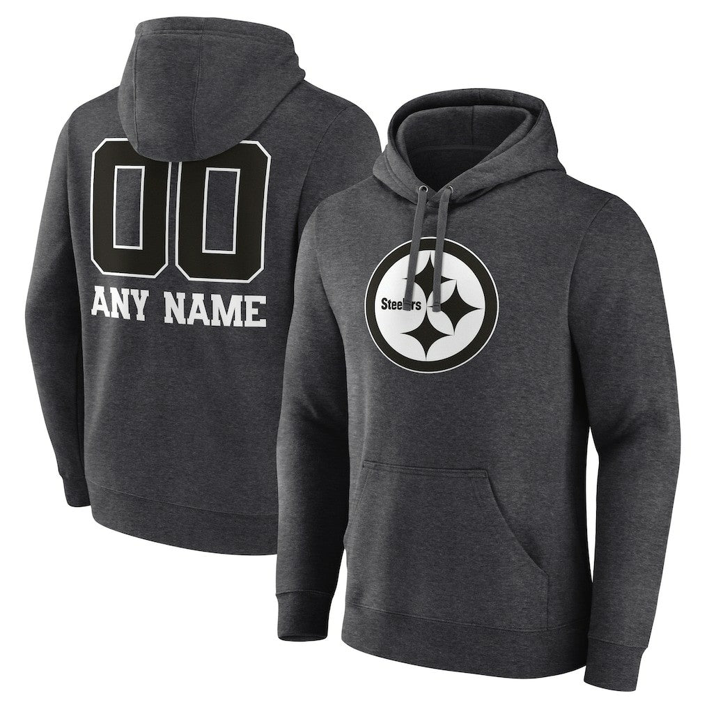 Pittsburgh Steelers Personalized Name & Number Monochrome Pullover Hoodie Charcoal - NFL