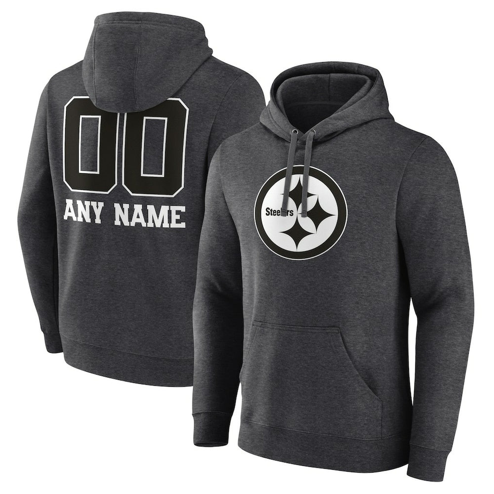 Pittsburgh Steelers Personalized Name & Number Monochrome Pullover Hoodie Charcoal - NFL