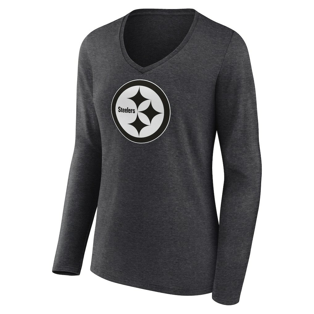 Pittsburgh Steelers Women's Personalized Name & Number Monochrome V-neck T-Shirt Charcoal - NFL