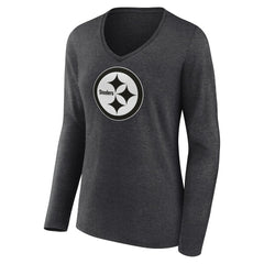 Pittsburgh Steelers Women's Personalized Name & Number Monochrome V-neck T-Shirt Charcoal - NFL