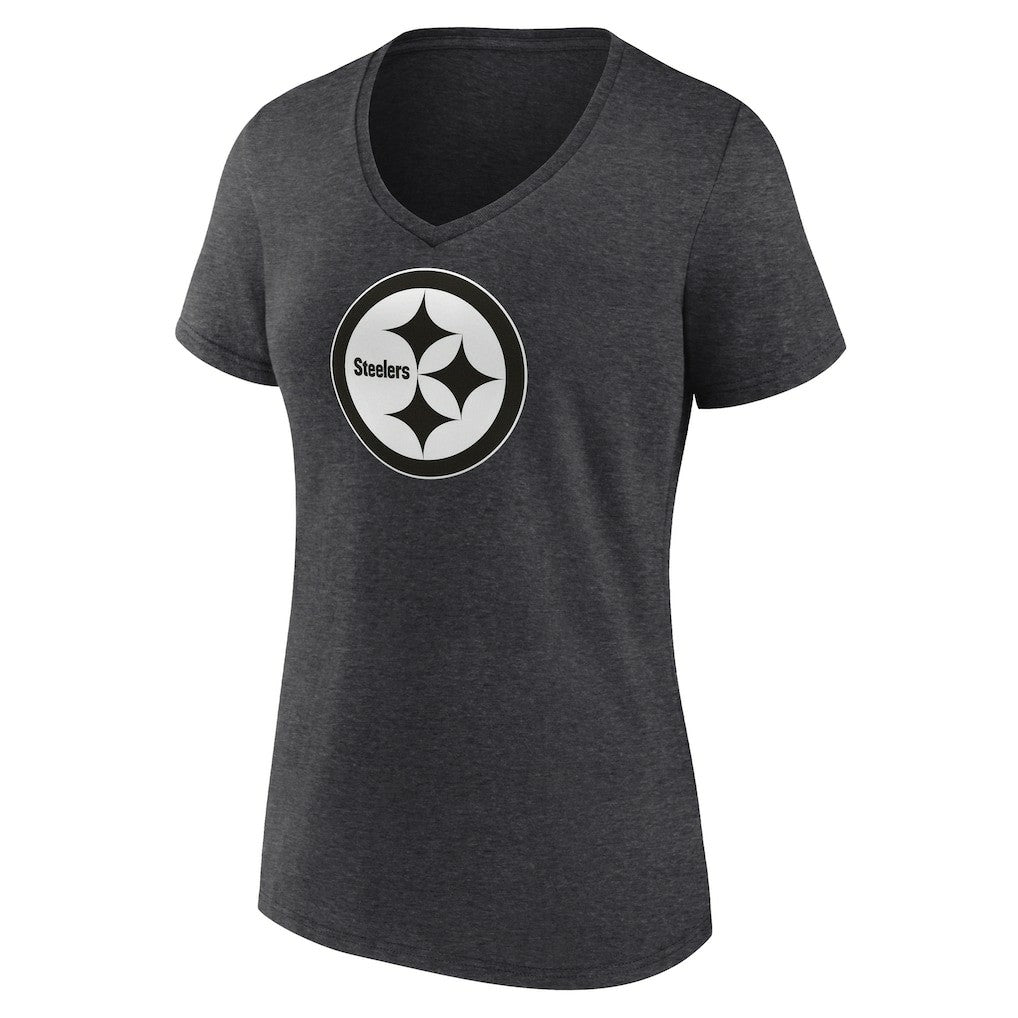 Pittsburgh Steelers Women's Personalized Name & Number Monochrome V-Neck Long Sleeve T-Shirt Charcoal - NFL