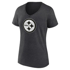 Pittsburgh Steelers Women's Personalized Name & Number Monochrome V-Neck Long Sleeve T-Shirt Charcoal - NFL