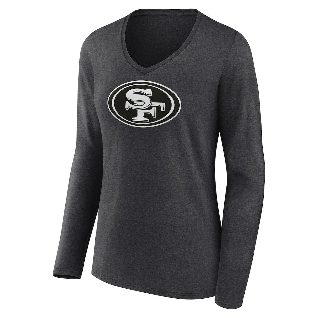 San Francisco 49ers Women's Personalized Name & Number Monochrome V-neck T-Shirt Charcoal - NFL