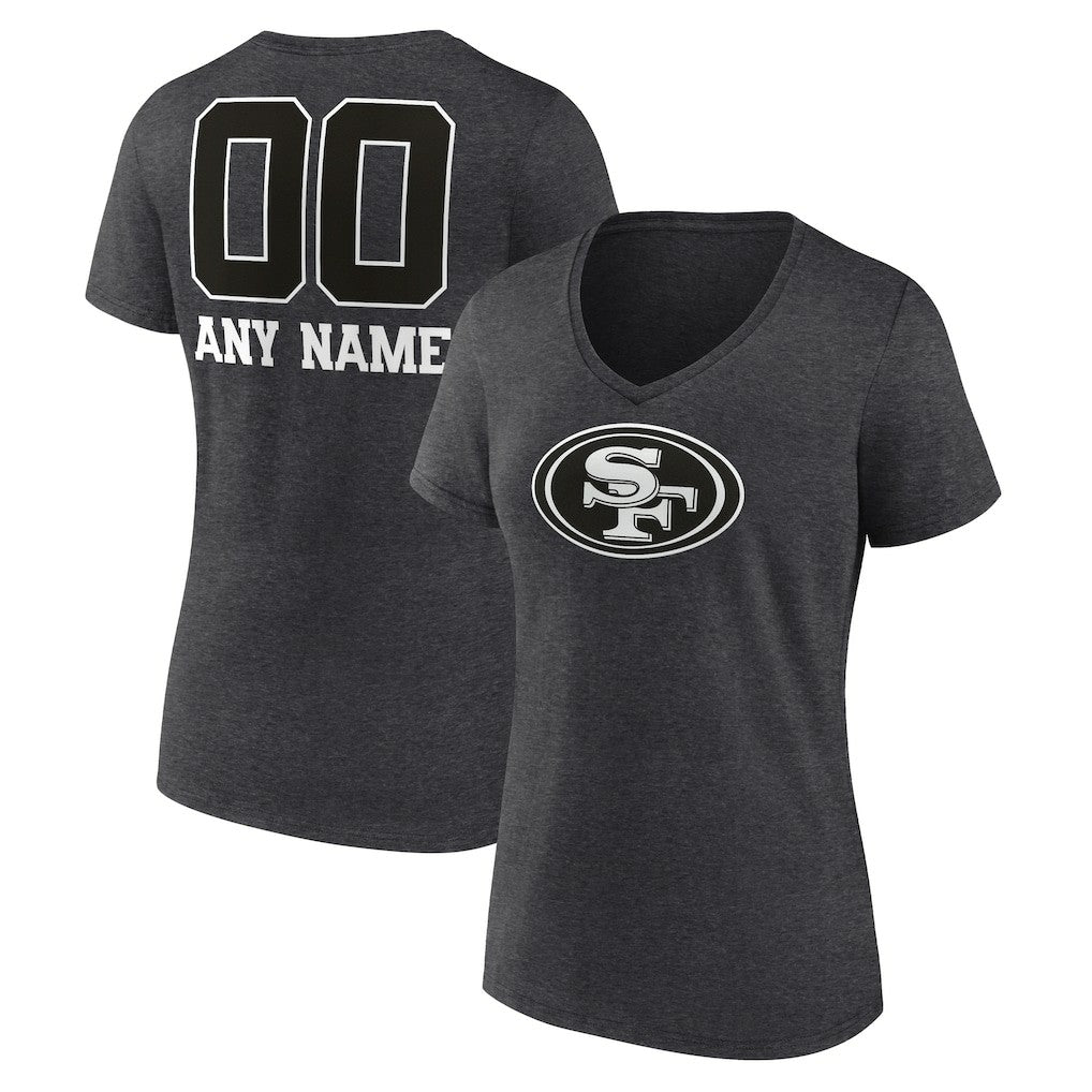 San Francisco 49ers Women's Personalized Name & Number Monochrome V-Neck Long Sleeve T-Shirt Charcoal - NFL