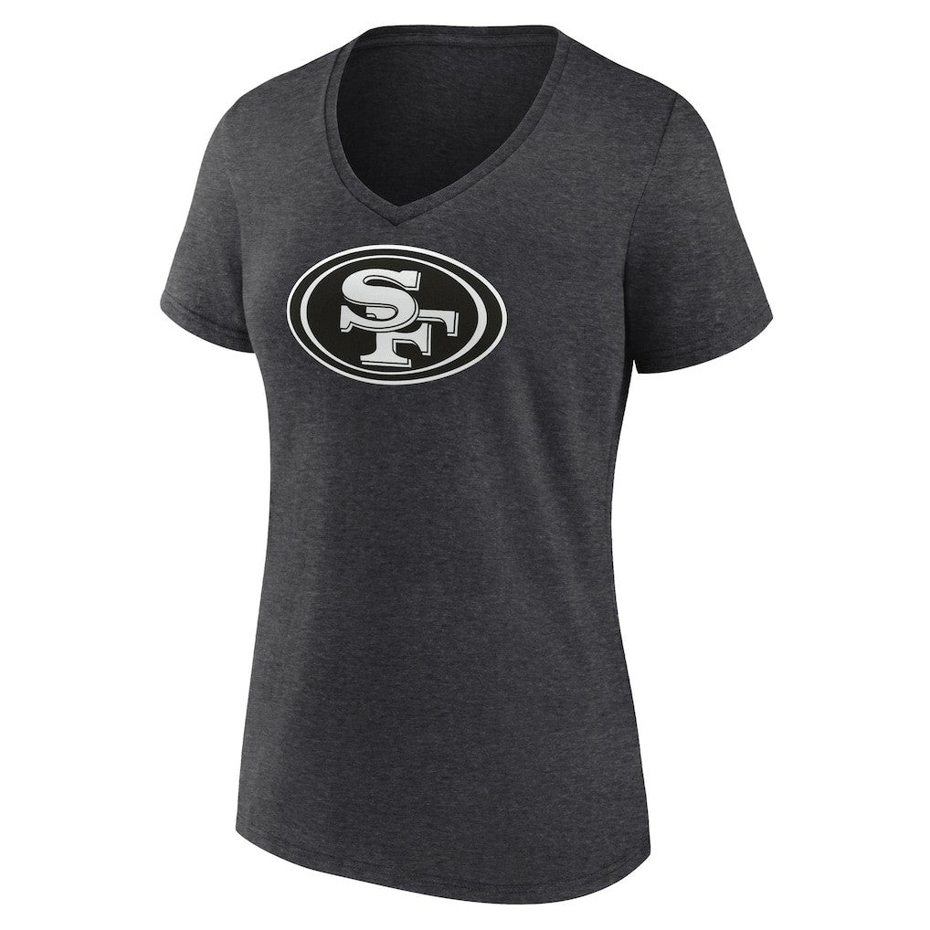 San Francisco 49ers Women's Personalized Name & Number Monochrome V-Neck Long Sleeve T-Shirt Charcoal - NFL