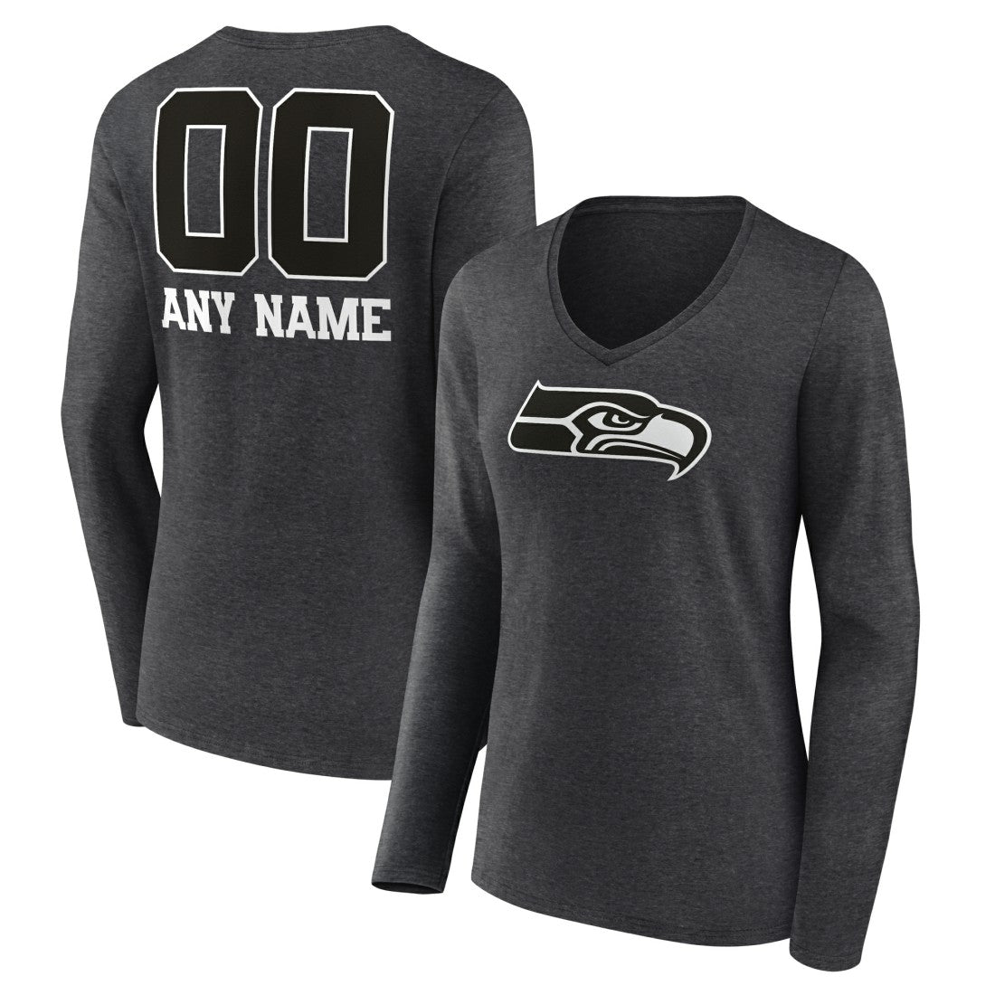 Seattle Seahawks Women's Personalized Name & Number Monochrome V-neck T-Shirt Charcoal - NFL