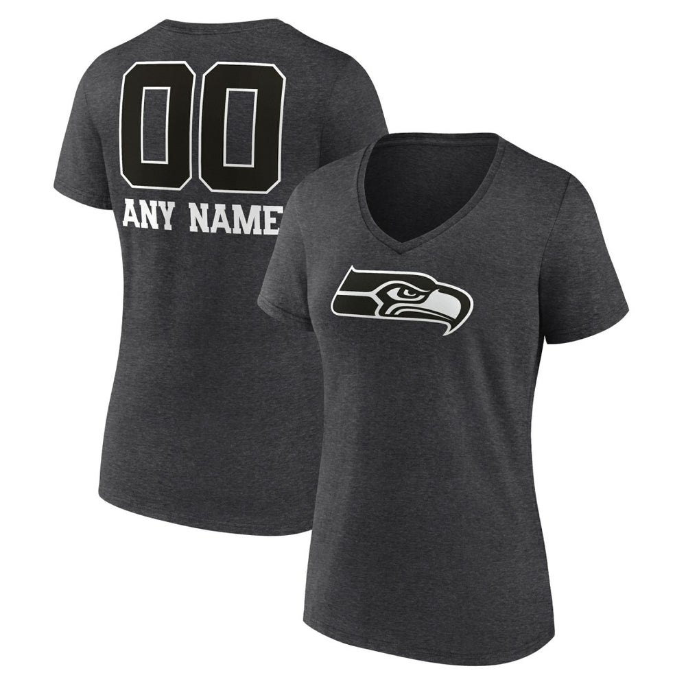 Seattle Seahawks Women's Personalized Name & Number Monochrome V-Neck Long Sleeve T-Shirt Charcoal - NFL