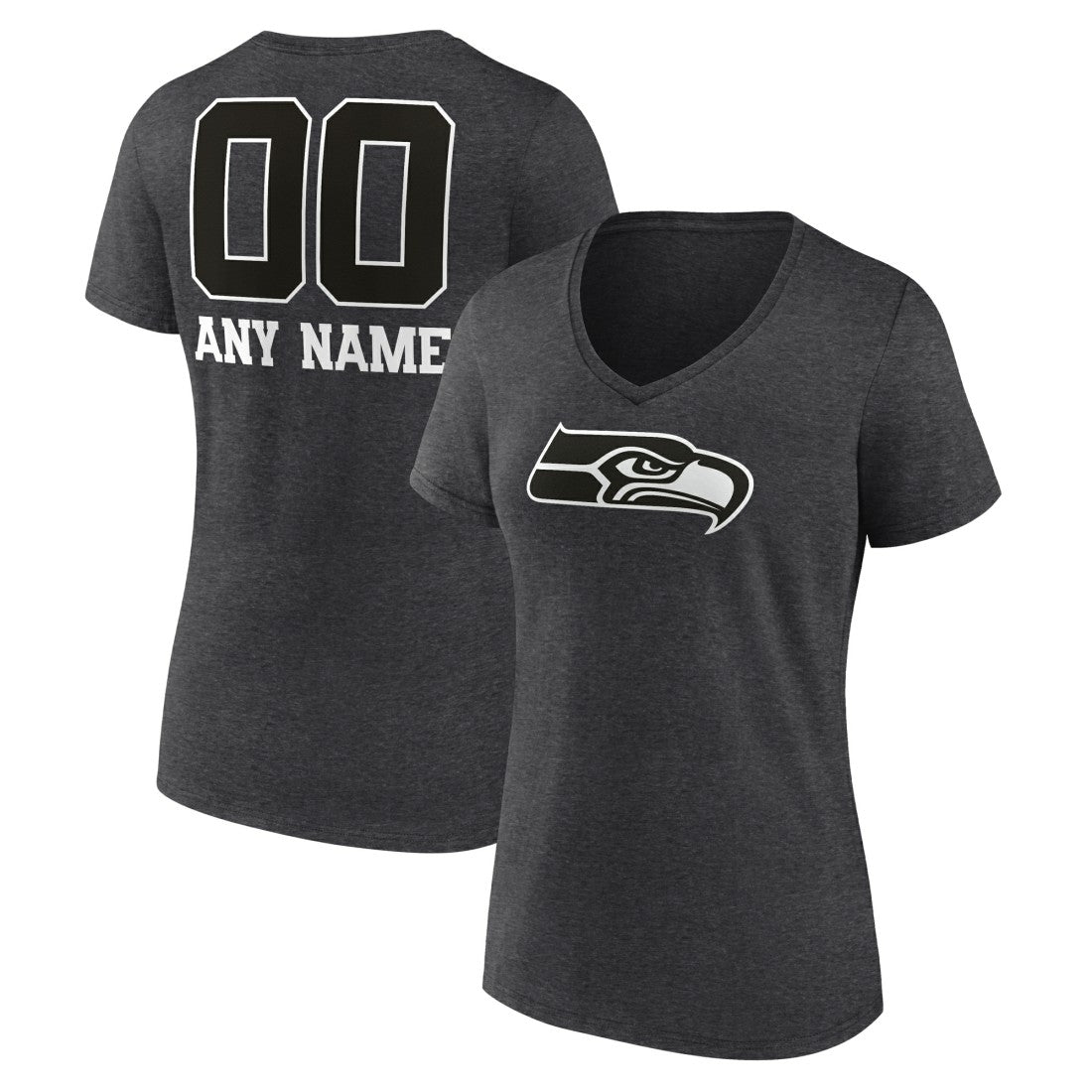 Seattle Seahawks Women's Personalized Name & Number Monochrome V-Neck Long Sleeve T-Shirt Charcoal - NFL