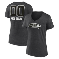Seattle Seahawks Women's Personalized Name & Number Monochrome V-Neck Long Sleeve T-Shirt Charcoal - NFL