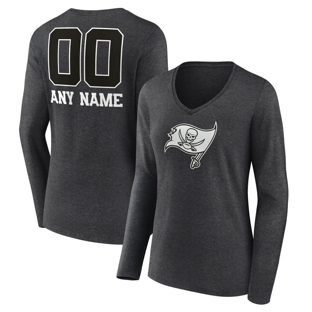 Tampa Bay Buccaneers Women's Personalized Name & Number Monochrome V-neck T-Shirt Charcoal - NFL