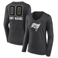 Tampa Bay Buccaneers Women's Personalized Name & Number Monochrome V-neck T-Shirt Charcoal - NFL