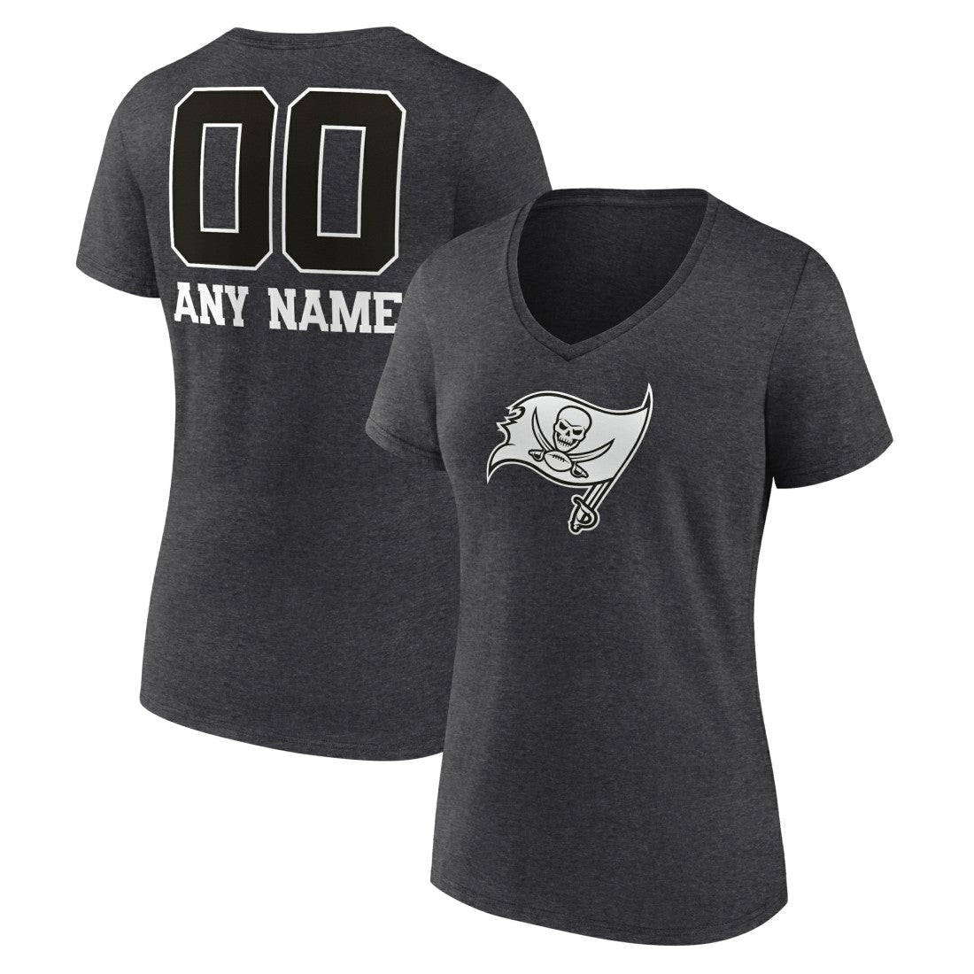 Tampa Bay Buccaneers Women's Personalized Name & Number Monochrome V-Neck Long Sleeve T-Shirt Charcoal - NFL