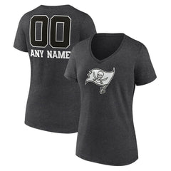Tampa Bay Buccaneers Women's Personalized Name & Number Monochrome V-Neck Long Sleeve T-Shirt Charcoal - NFL