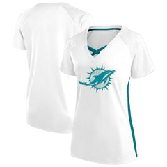 Miami Dolphins Women's Plus Size Glitter Lace-Up V- Neck T-Shirt White - Fanatics