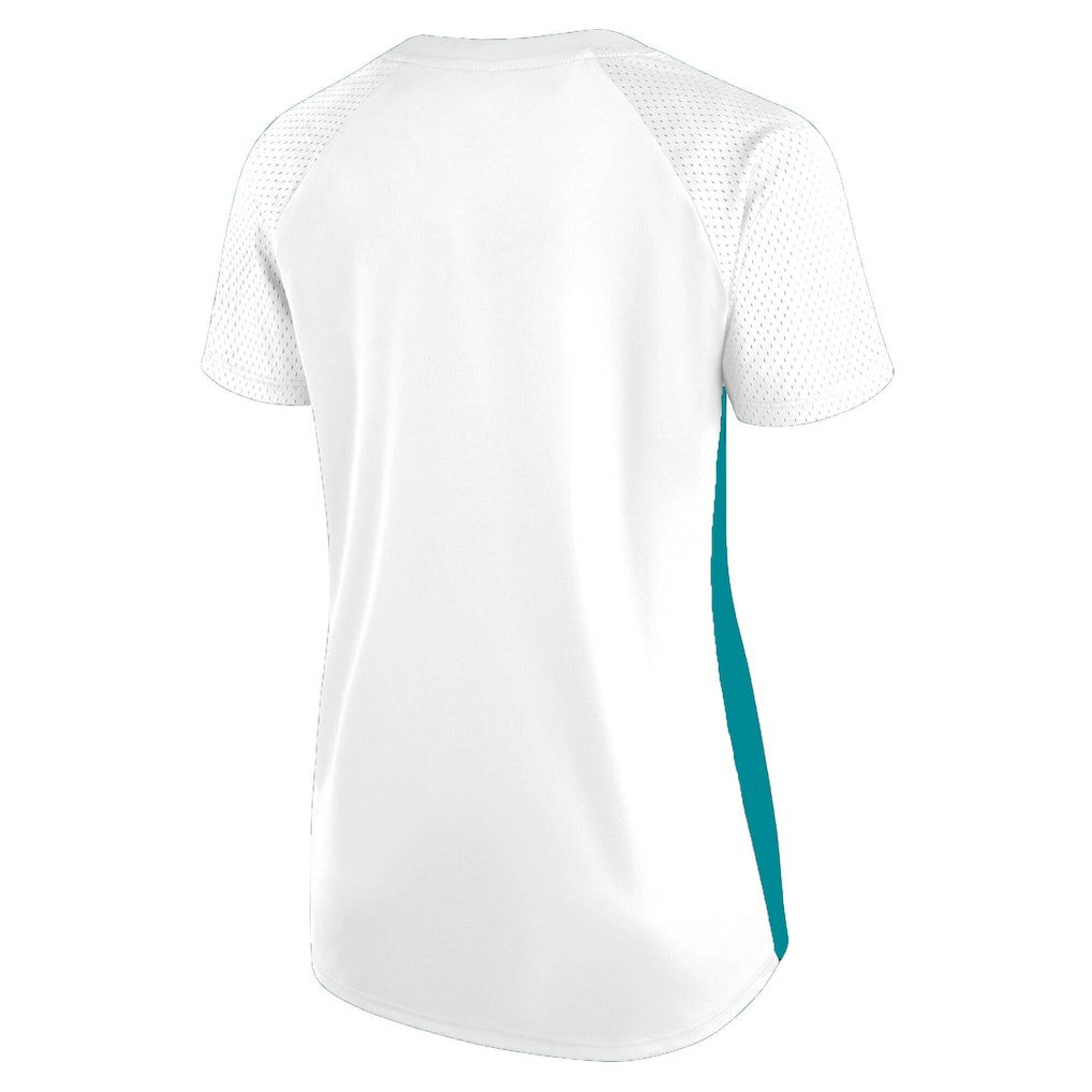Miami Dolphins Women's Plus Size Glitter Lace-Up V- Neck T-Shirt White - Fanatics