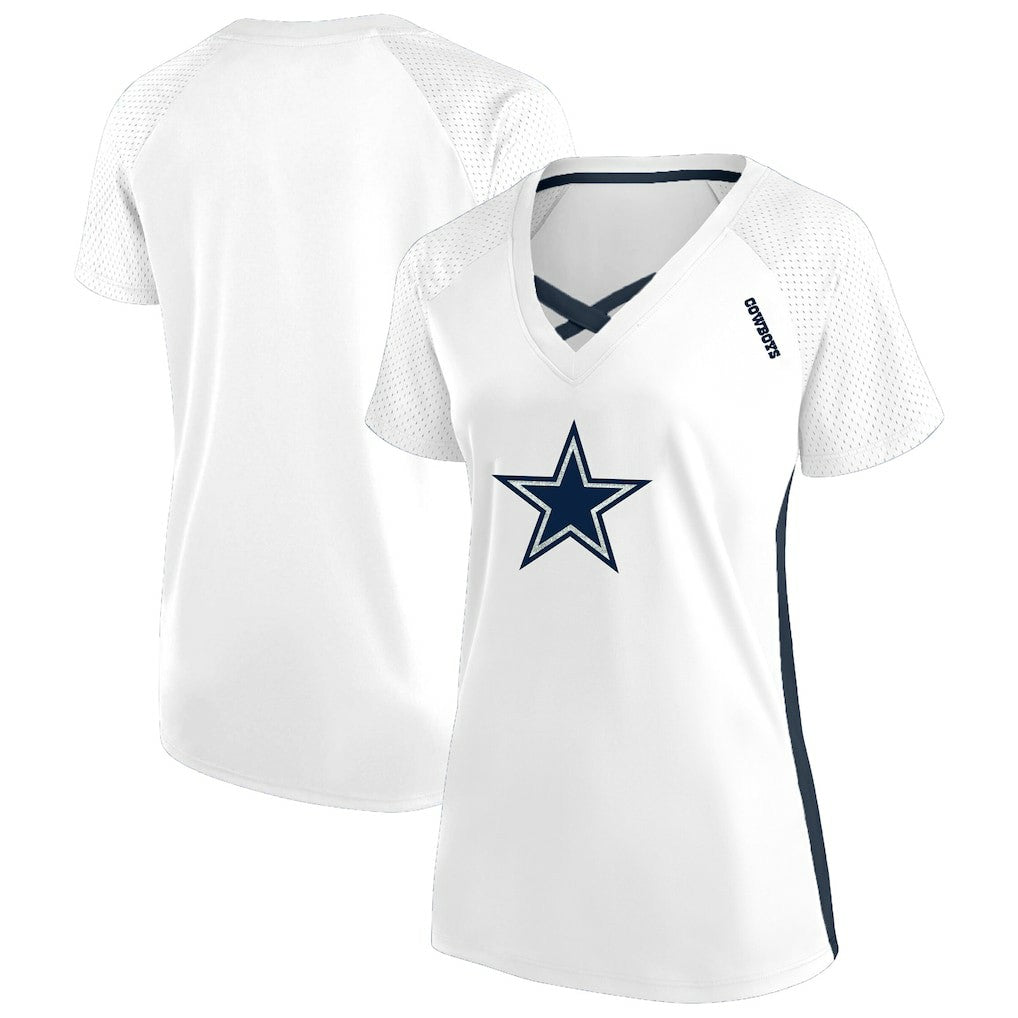 Dallas Cowboys Women's Plus Size Glitter Lace-Up V- Neck T-Shirt White - Fanatics