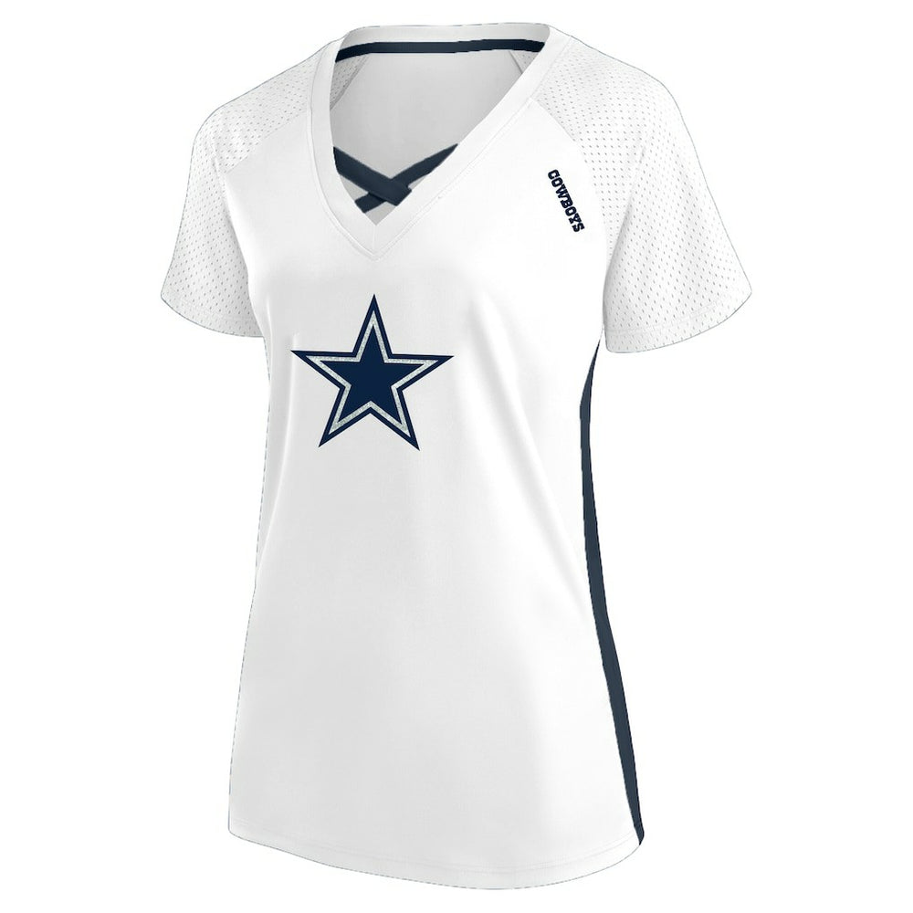 Dallas Cowboys Women's Plus Size Glitter Lace-Up V- Neck T-Shirt White - Fanatics