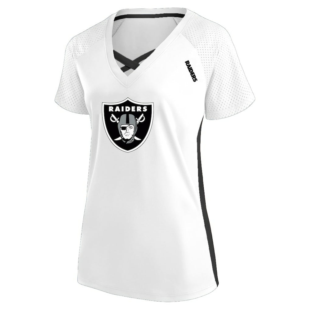 Las Vegas Raiders Women's Plus Size Glitter Lace-Up V- Neck T-Shirt White - Fanatics