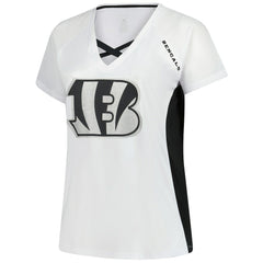 Cincinnati Bengals Women's Plus Size Glitter Lace-Up V- Neck T-Shirt White - Fanatics