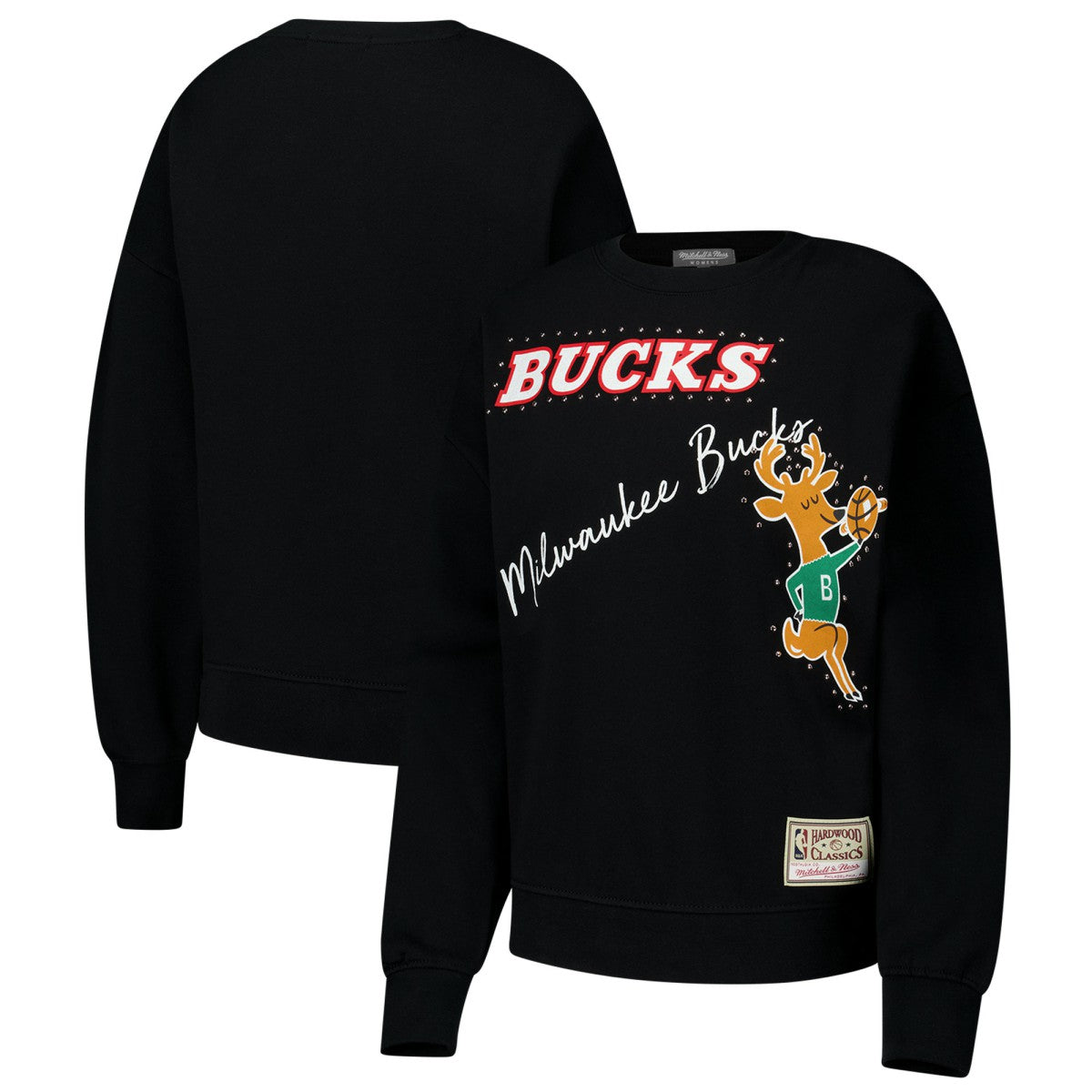 Mitchell & Ness - Milwaukee Bucks Women's Hardwood Classics Home Team Pullover Sweatshirt - Black
