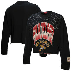 Mitchell & Ness - Philadelphia 76ers Women's Hardwood Classics Studded Boxy Cropped Long Sleeve T-Shirt - Black