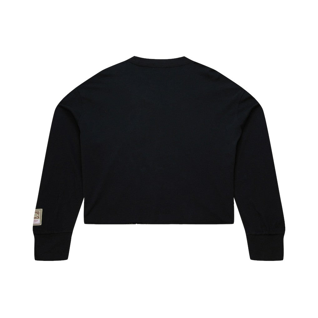 Mitchell & Ness - Philadelphia 76ers Women's Hardwood Classics Studded Boxy Cropped Long Sleeve T-Shirt - Black