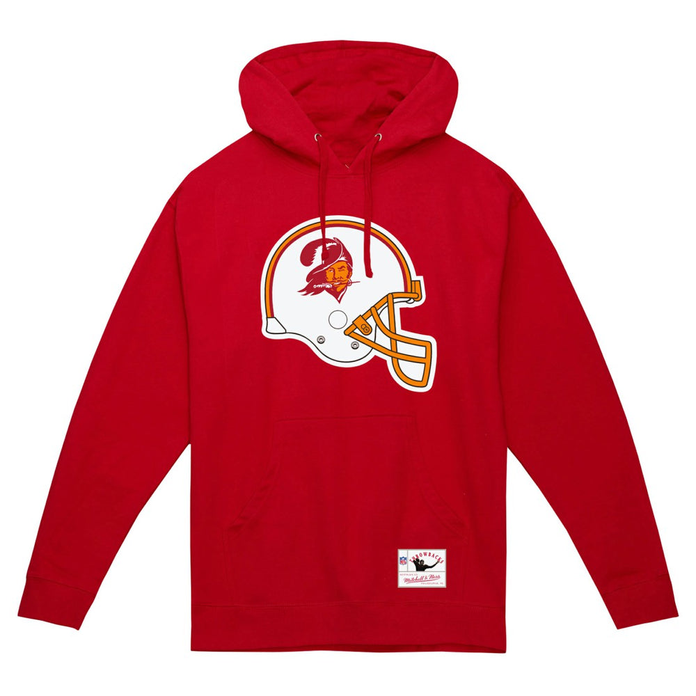 Tampa Bay Buccaneers Helmet Logo Vintage Pullover Hoodie Red - Mitchell & Ness