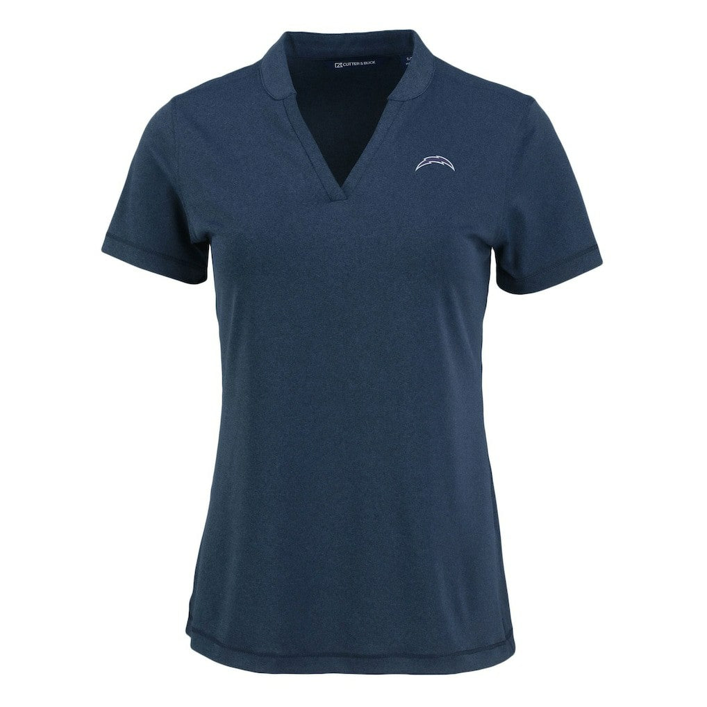 Los Angeles Chargers Cutter & Buck Women's Forge Stretch Blade DryTec V-Neck Polo Heather Navy - NFL